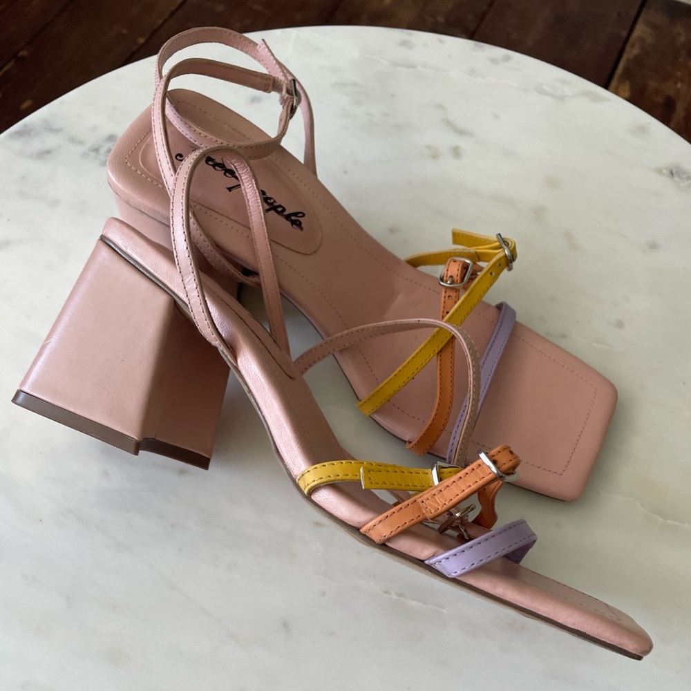 Free People Multicolor Strappy Block Heel Sandals - Pink, Yellow, Lavender - Picture 6 of 14